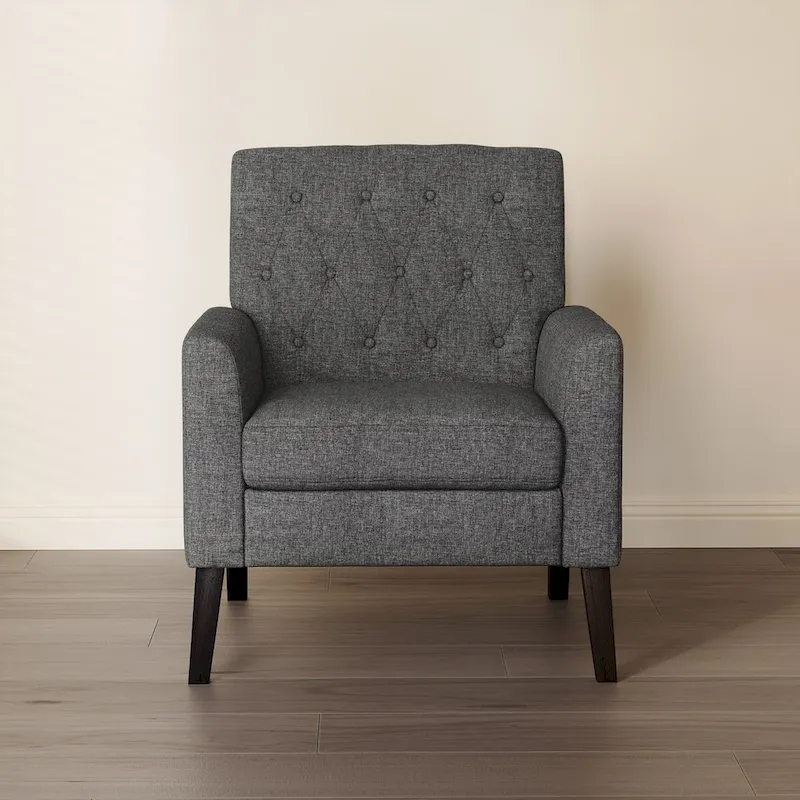 LUE BONA Mid-Century Modern Upholstered Linen Fabric Button Tufted Accent Chair Set of 2 - 28.5 W X 27.25 D X 33.75 H