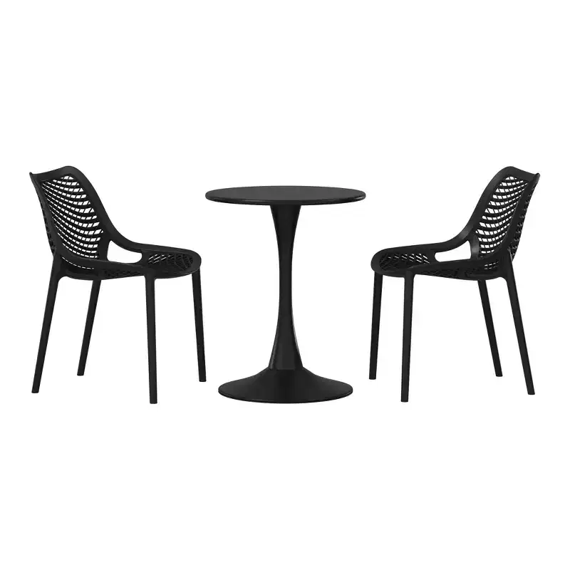 WestinTrends Playa 3-Piece Outdoor Round Metal Dining Table Set And Stackable Resin Patio Dining Side Chairs
