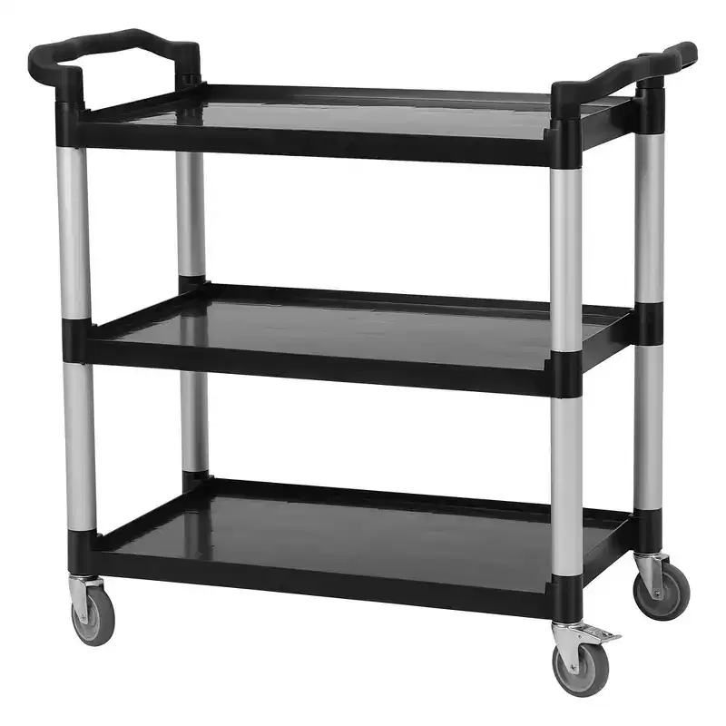 Utility Service Cart with Brake Wheel, 3 Shelf 360LBS Heavy Duty Rolling Service Cart with 360 Swivel Wheels, Restaurant Food Cart with Hammer