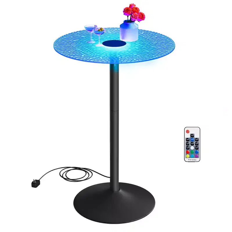 VASAGLE Bar Table, Round Cocktail Table with Glass Top, Large Steel Base, 41.3 Inches Tall Pub Table for Kitchen, Bistro