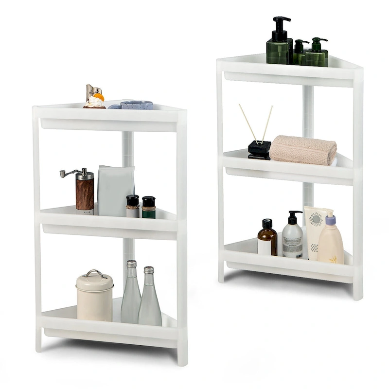 Gymax 2PCS 3 Tier Detachable Floor Corner Shower Shelf Counter Corner