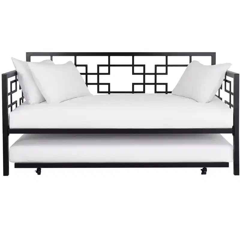 RealRooms Penelope Metal Geometric Daybed with Trundle, Twin, Black