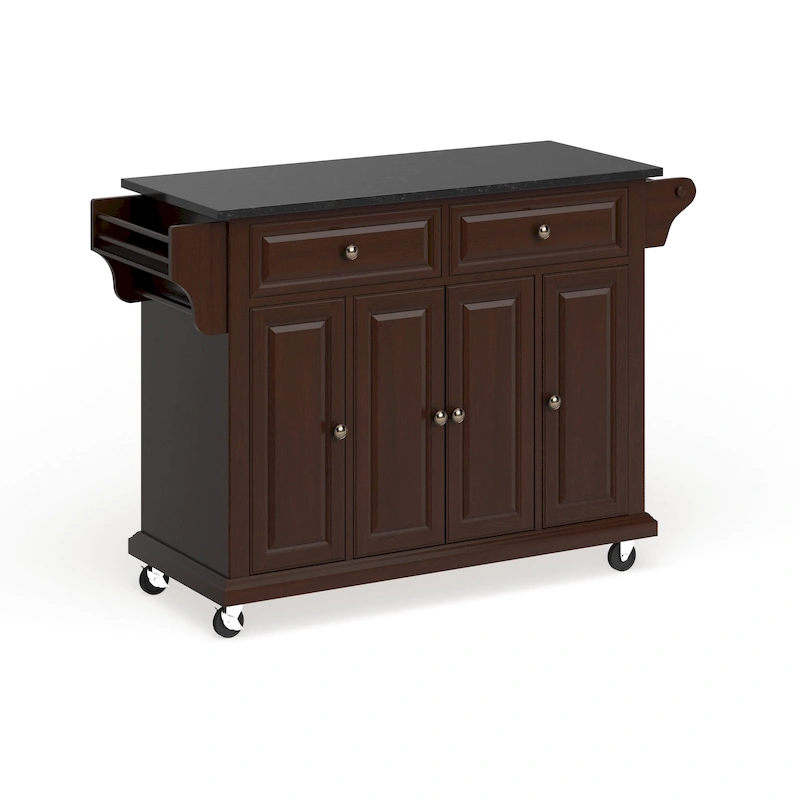 Crosley Full Size Solid Black Granite Top Kitchen Cart - 18d x 51.5w x 36h