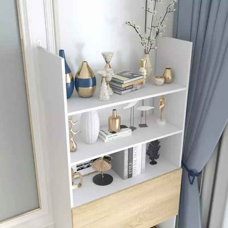 Famapy White Wall-Mounted Bookshelf & Display Rack with Hidden Drop-Down Desk & LED Lighting