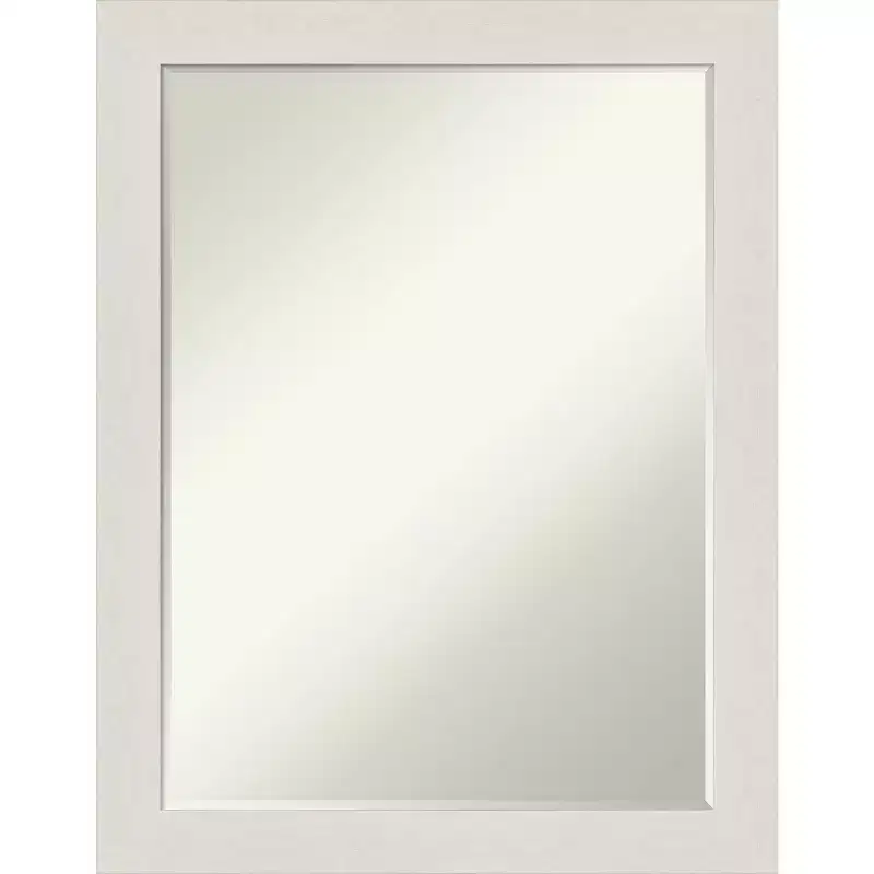 Amanti Art Rustic Plank White Narrow Petite Bevel Bathroom Wall Mirror 27.5 x 21.5 in.