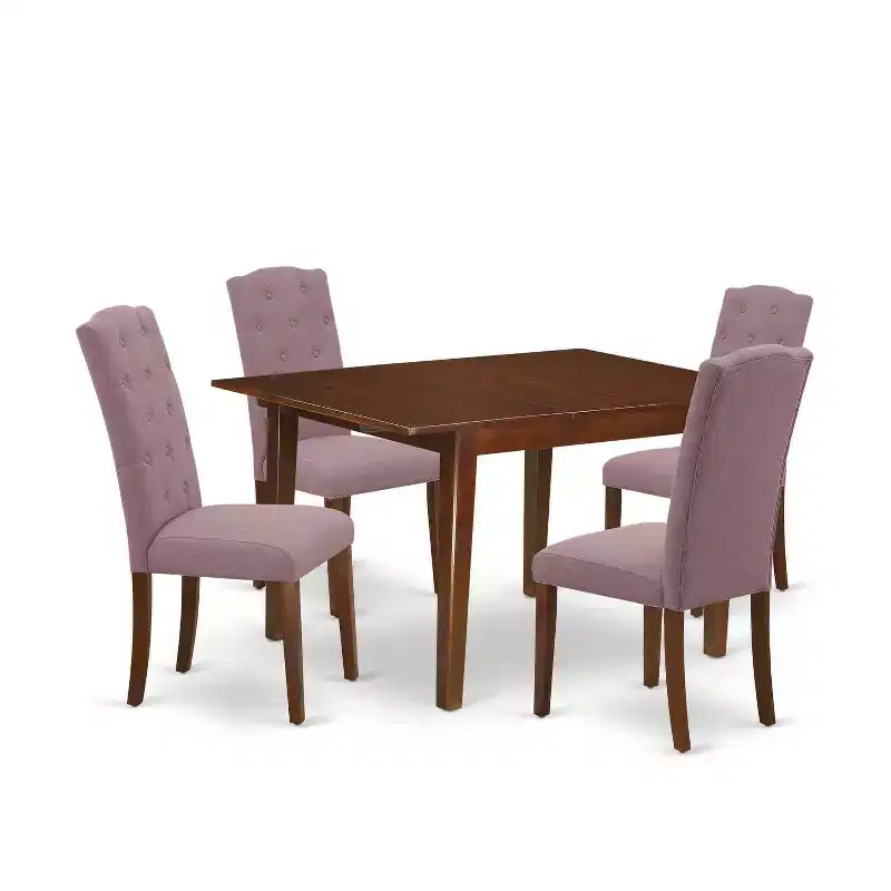 HomeStock 5-Pc Mahogany Finish Solid Wood Top - Rectangular Dining Room Set with Butterfly Leaf - Seats 4