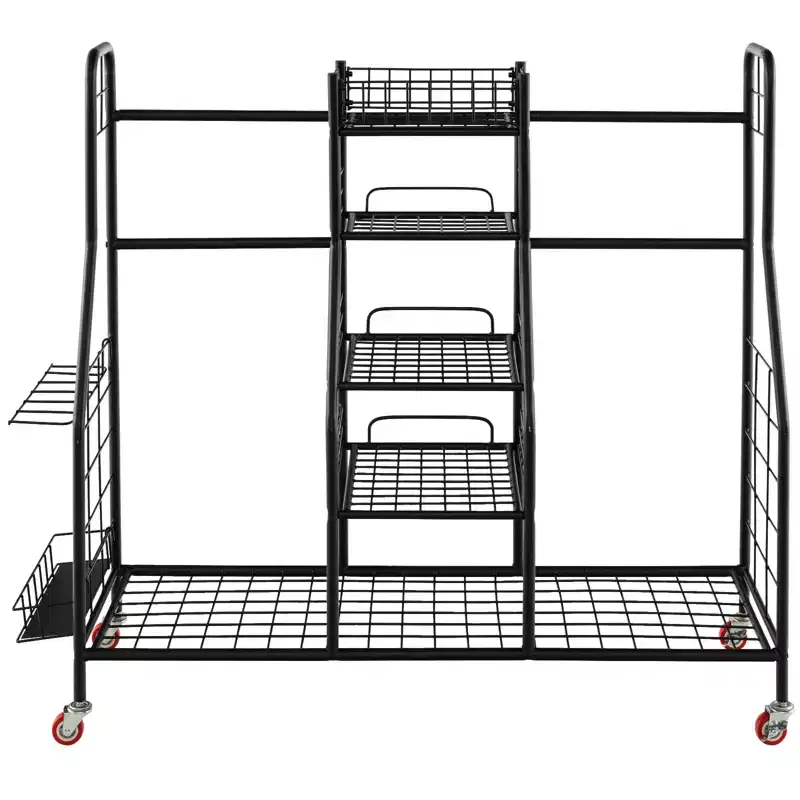 Heavy-Duty Metal Golf Bag Storage Organizer with Double Rack, Removable Club Stand Shelves, Lockable Wheels and Extra-Large Capacity