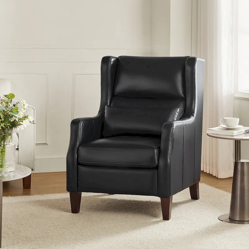 Erich Genuine Leather Wingback Armchair with Pillow by HULALA HOME