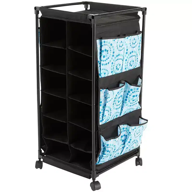 The Lakeside Collection Rolling Shoe Storage with Fabric Cubbies - Springtime -
