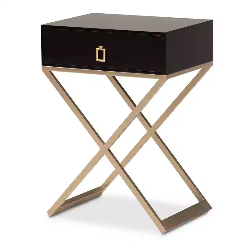 1 Drawer Brass Tone Metal Nightstand