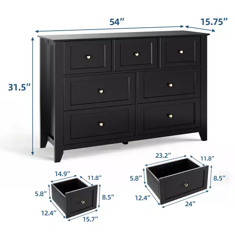 54-Inch 7-Drawer Handleless Dresser for Bedroom with Large Storage, Chest of Drawers and TV Stand for Living Room