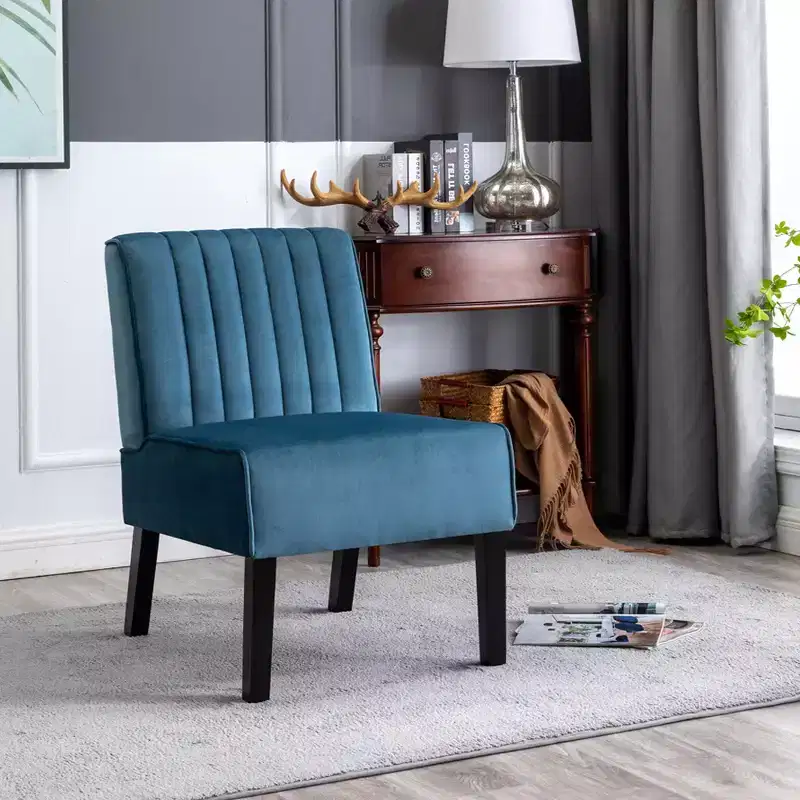 Whisen Modern Accent Chairs Set of 2, Elegant Velvet Upholstery Armless Chair with Solid Wood Legs, Minimalist Design