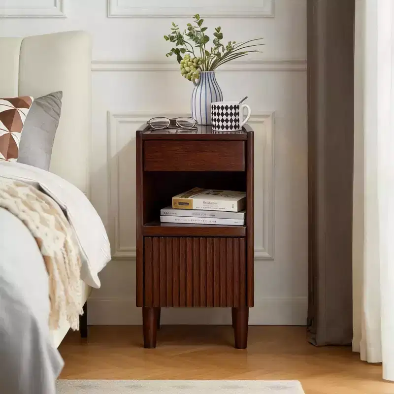 GDFStudio Ngozi Modern Rubberwood Nightstand with 1 Drawer and Open Shelves