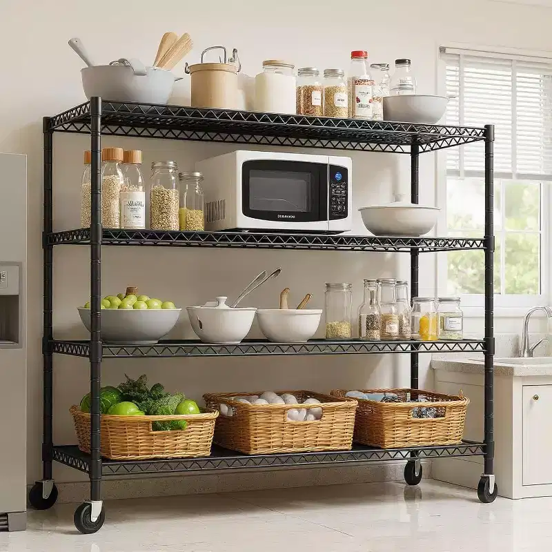 4-Tier Heavy Duty Wire Shelving Unit with Locking Wheels – 2500 lb Capacity