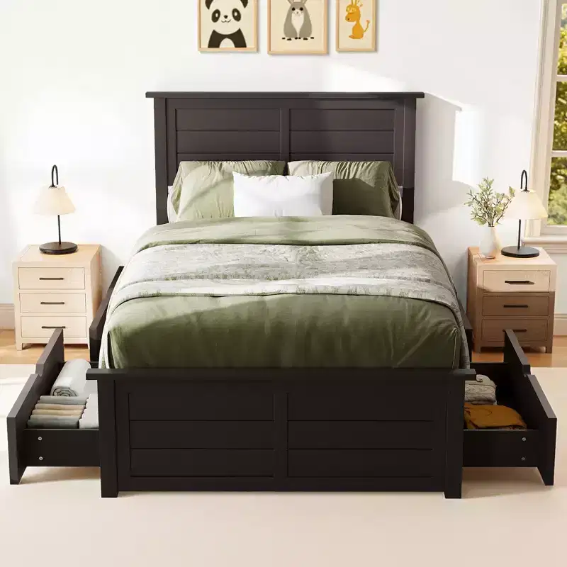 AMERLIFE Bed Frame with Headboard, Platform Beds with 4 Storage Drawers