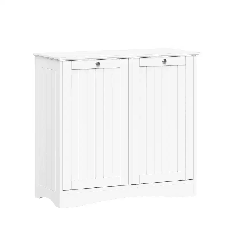White Double Tilt-Out Laundry Hamper Cabinet with Removable Cloth Bags