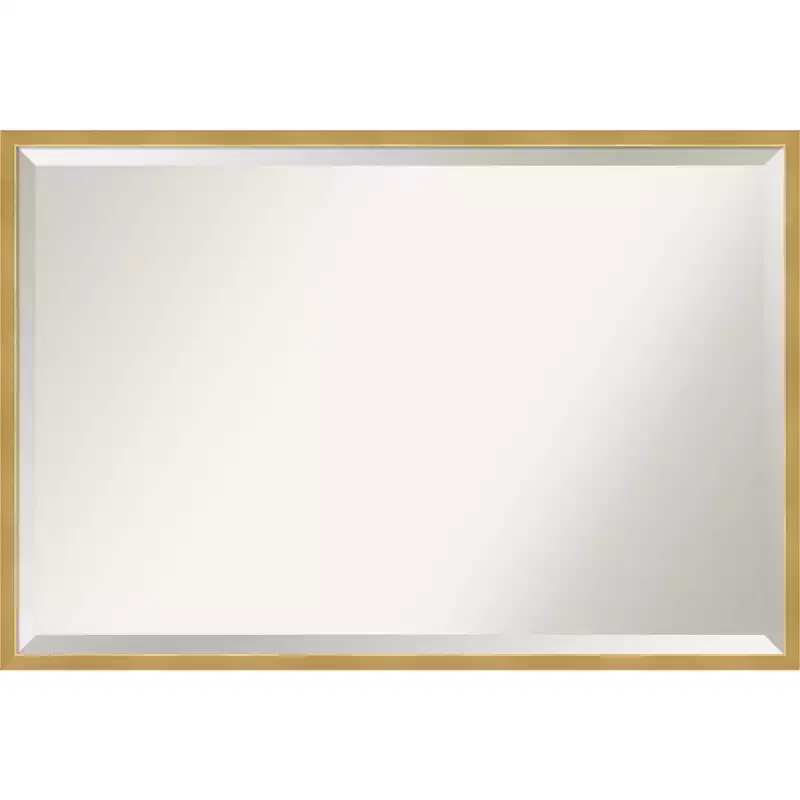 37" x 25" Polished Brass Framed Bathroom Vanity Wall Mirror Gold - Amanti Art: Modern Rectangular, Beveled, Wall-Mounted