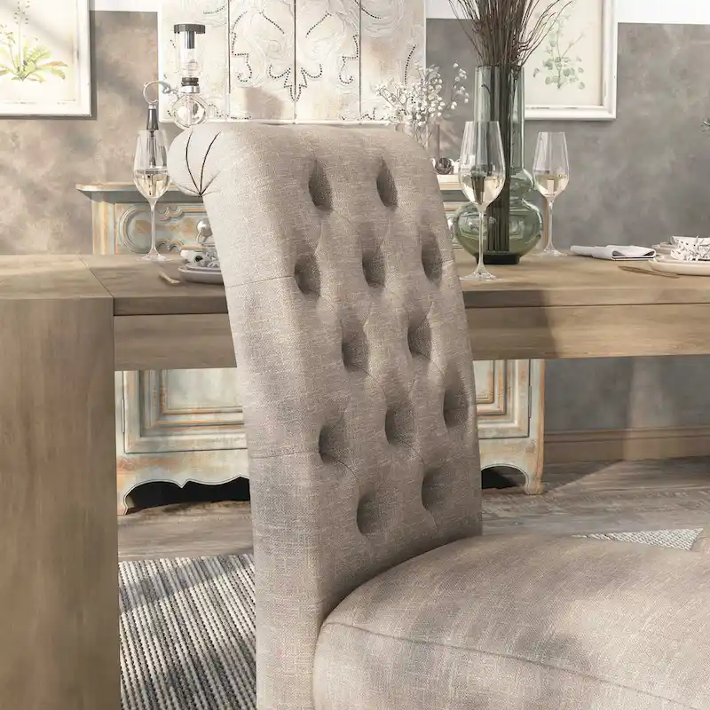 Brec Farmhouse Marble Top 5-Piece Round Dining Table Set with Tufted Chairs by Furniture of America