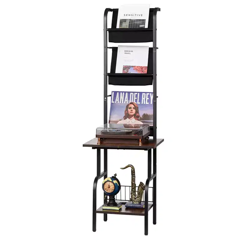 Record Player Stand, 5 Tiers Tall Vinyl Record with Charging Station & USB Ports, Holds up to 200 Albums, Turntable Stand, Black