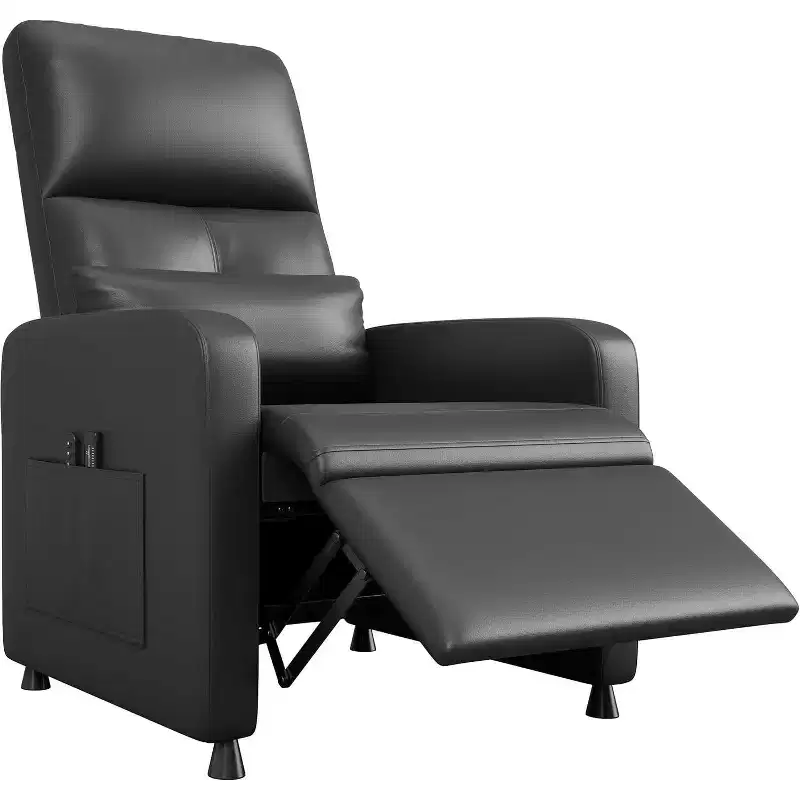 Recliner Chair, Adjustable Recliner Ergonomic Overstuffed PU Leather Single Sofa, Tall Back, Padded Seat, 2 Side Pockets for Living Room