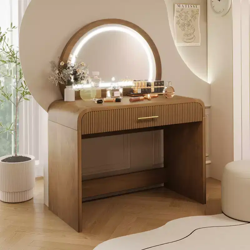 CLIHOME Makeup Vanity Table with Mirror Touch Screen Lighted Mirror, Dressing Table with Drawer