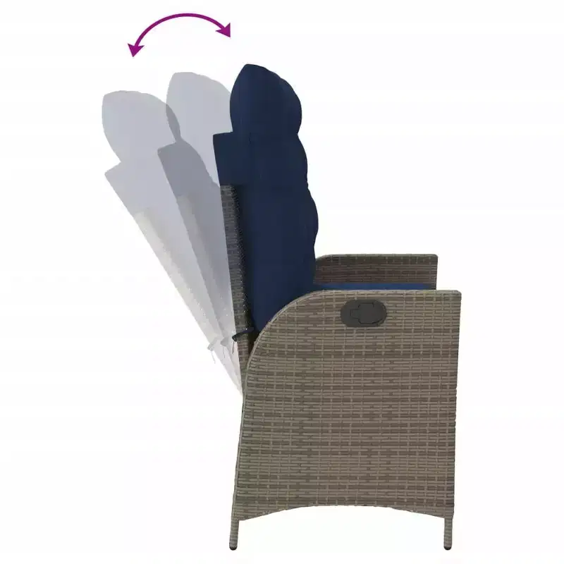 vidaXL Reclining Patio Bench with Cushions Seat Poly Rattan