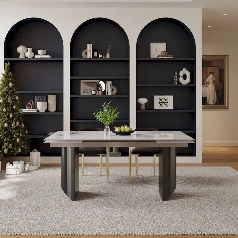 9-Piece Extendable Dining Table Set with 8 Upholstered Chairs