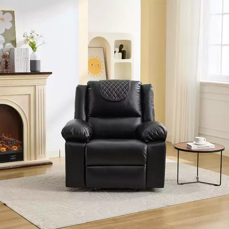 Oversized Massage Recliner Chair, PU Leather Single Sofa with Vibration Massage, Manual Reclining Chair for Living Room & Bedroom