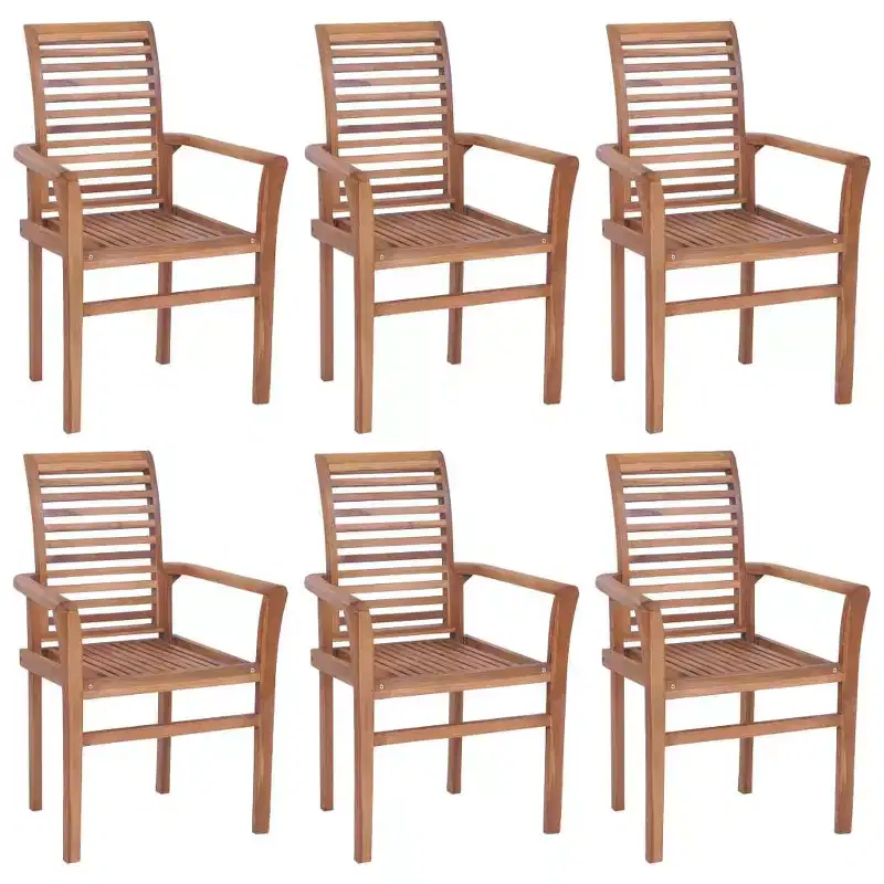 vidaXL 6 pcs Teak Dining Chairs with Bright Green Cushions-, Stacking for Space-Efficient Storage, Weatherproof