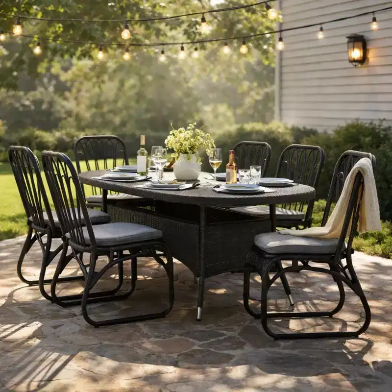 Christopher Knight Home Corsica Transitional 7 Piece Patio Iron Rattan Dining Set with Cushions