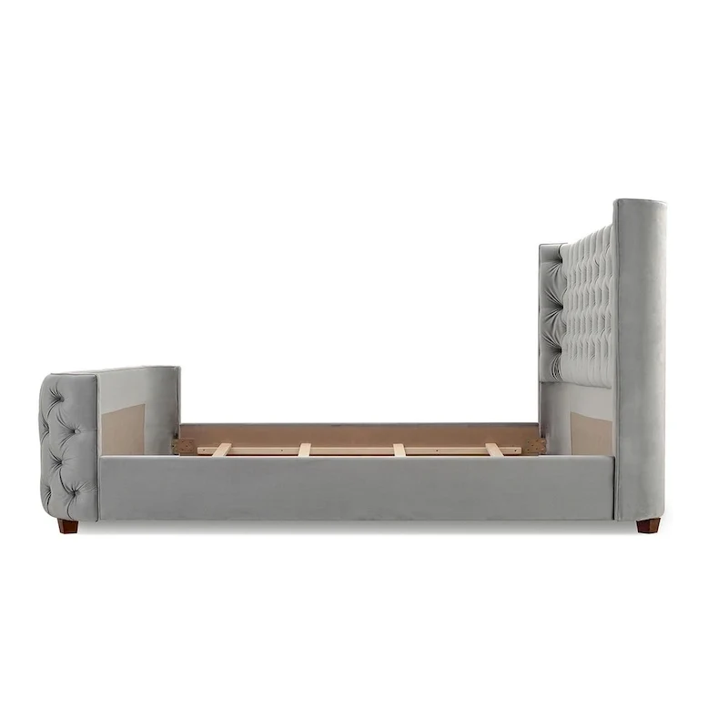 Velvet Upholstered Tufted Sheltered Panel Bed Set