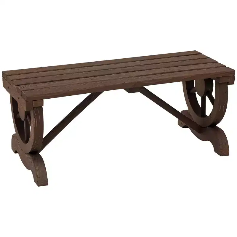 2-Person Wooden Wagon Wheel Garden Bench Rustic Outdoor Patio Seat 550 lbs Brown