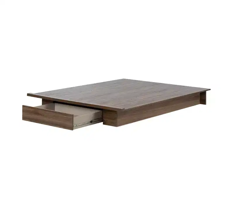 HomeStock 8.5 in.H Adjustable (Full to Queen) Size Brown with Storage Beds made of Particle Board Bed Frame