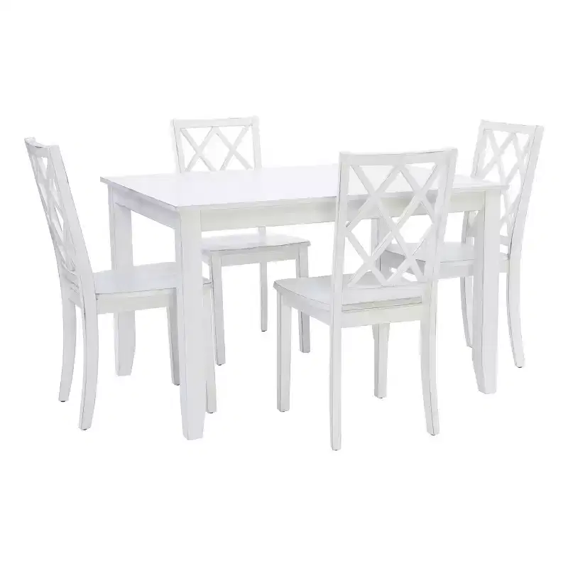 5pc Harleau Solid Wood Dining Set White - Powell: Rectangle Table, 4 Chairs, Nautical Style