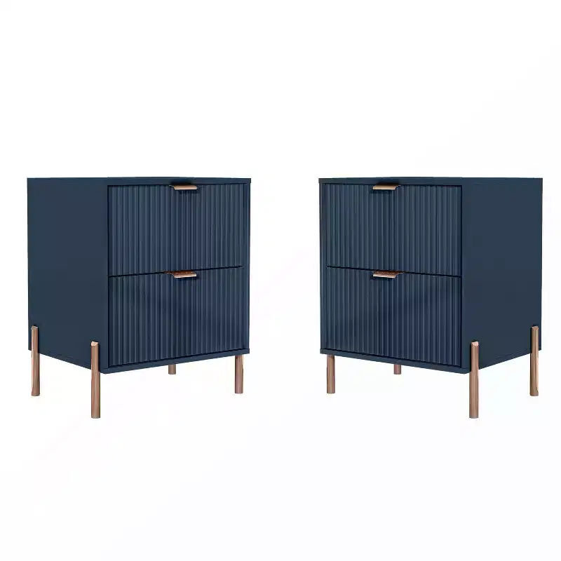 Festivo 2pc Modern Elegance 2 Drawer Nightstands Side Table Set Navy