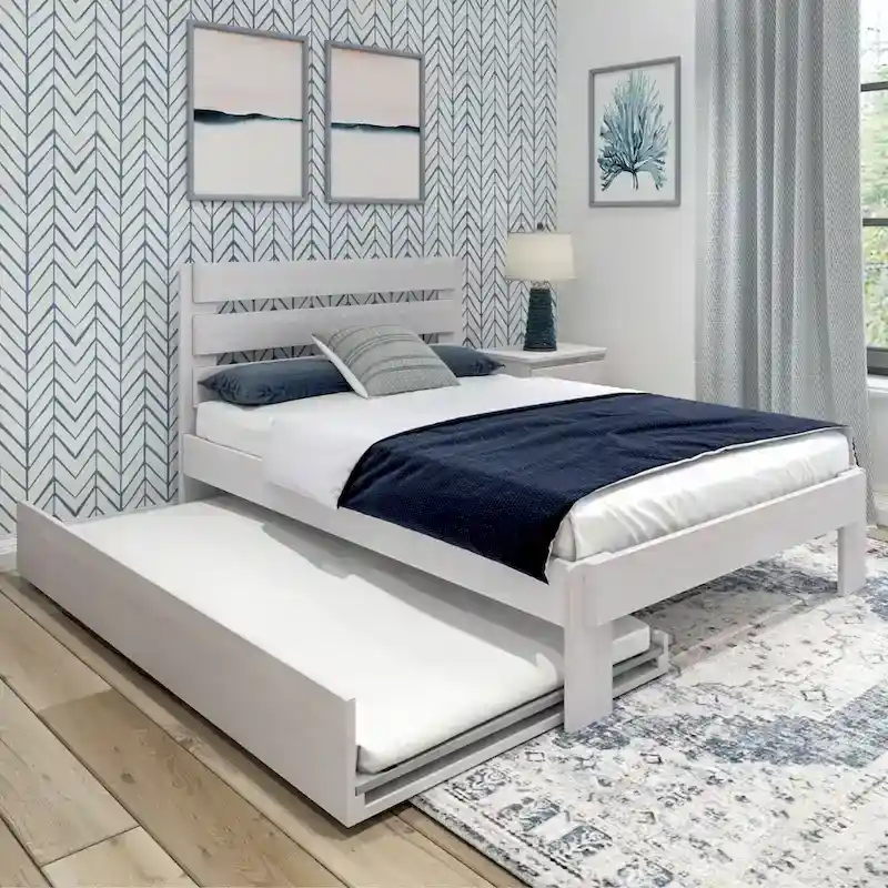 Farmhouse Full Bed with Plank Headboard and Trundle