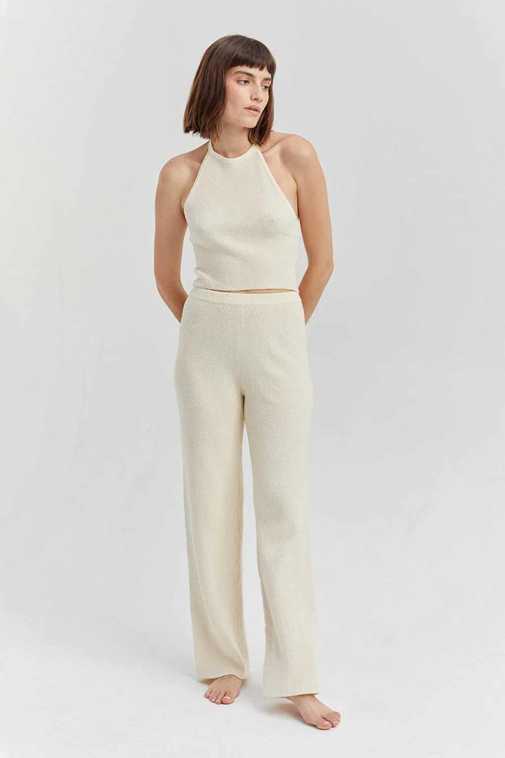 Halter Neck Straight Leg Sweater Knit Two-Piece Set