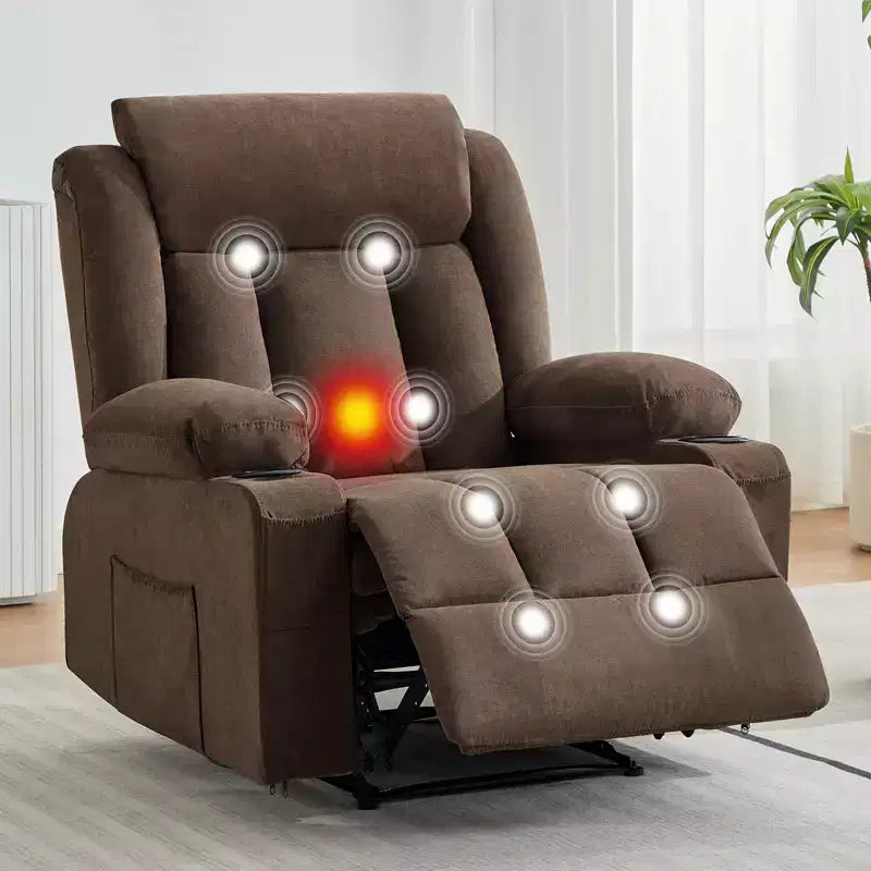 Recliner Chair, Manual Reclining Sofa with Massage and Heat, Comfy Overstuffed Rocking Chair with Side Pockets, Front Pockets and Cup Holde