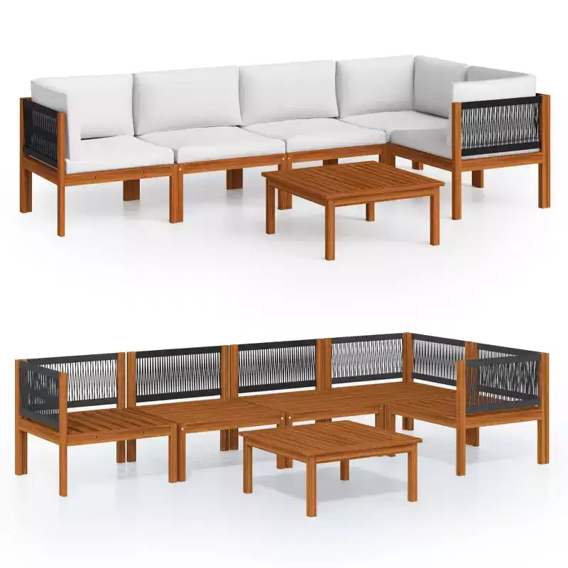 vidaXL Solid Acacia Wood Patio Lounge Set with Cream White Cushions - 6-Piece Outdoor/Indoor Garden Furniture Set