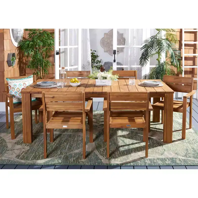 Hestia 7 Piece Outdoor Dining Set - Indoor/Outdoor - PAT7310 - Natural - Safavieh