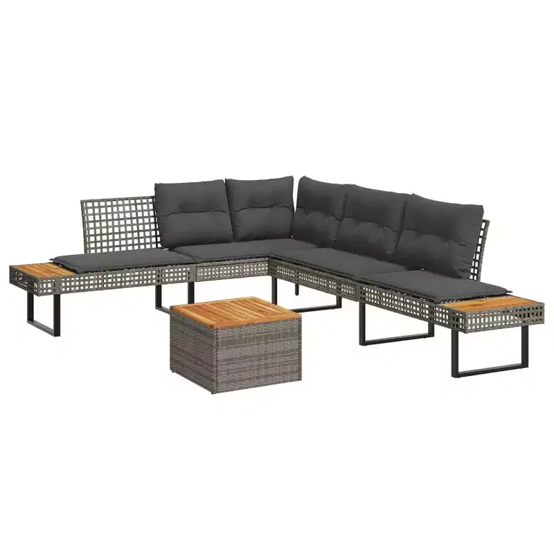 vidaXL 2 Piece Patio Sofa Set with Cushions Outdoor Poly Rattan and Acacia
