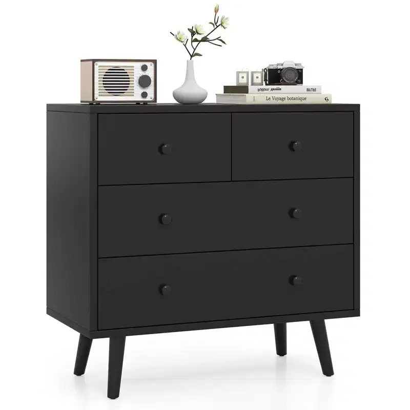 4 Drawer Dresser for Bedroom Wide Chest of Drawers with Metal Guide Rails Teak & Black/Walnut/Natural