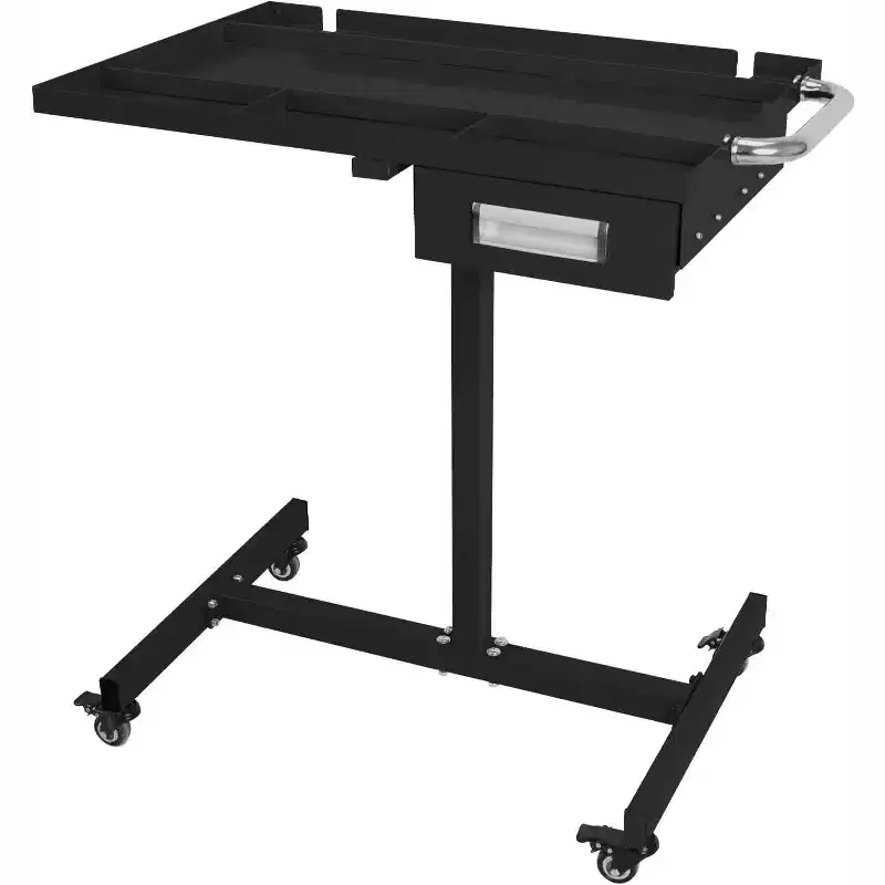 Rolling Tool Tray with Wheels, Adjustable Height Mobile Work Table, 300Lbs Capacity, Mobile Rolling Tool Table with Drawers for Garage, Shop