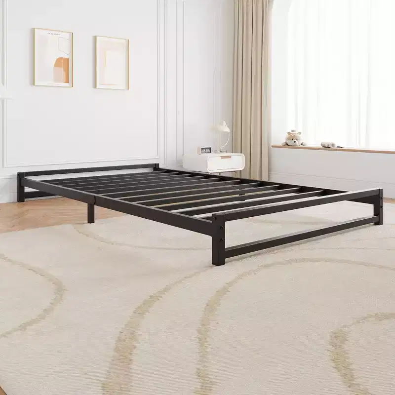 Metal Platform Bed Frame with Heavy-Duty Steel Support Bars and Mattress Base, Minimalist Design, Easy to Assemble, No Box Spring Required, Black