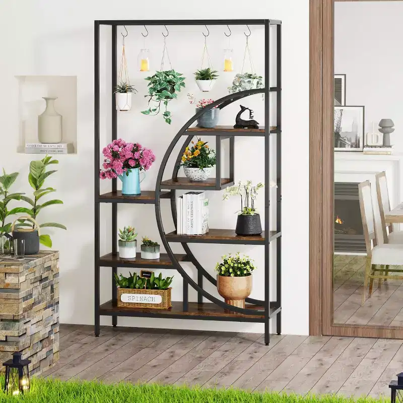 7-Tier Half Moon Decorative Bookshelf with 6 S-Hooks - 71