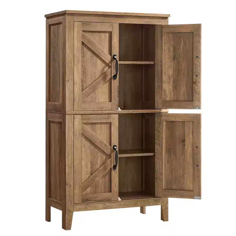 VASAGLE LIRY Collection - Farmhouse Storage Cabinet, Bathroom Floor Cabinet with Barn Doors, Freestanding Kitchen Pantry, Adjustable Shelves