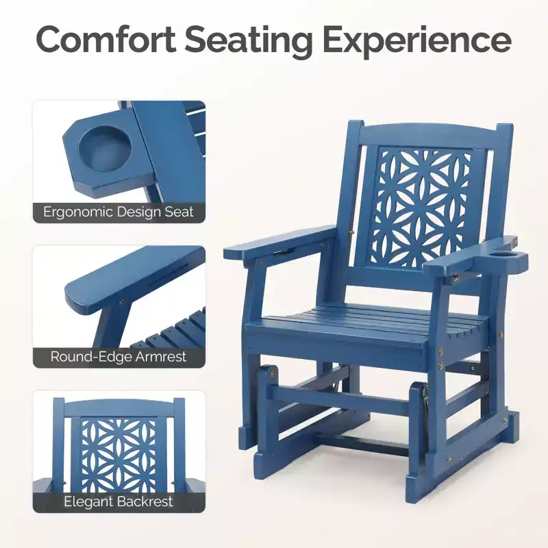 Karl Home | Solid Wood Patio Glider Chair with Floral Backrest