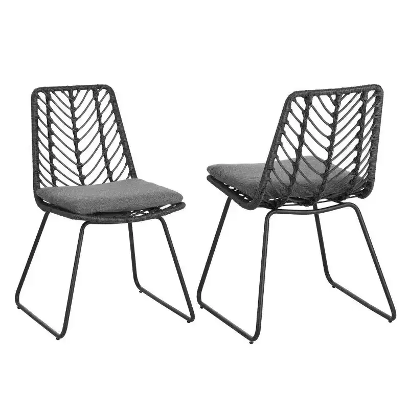 TUYOHW PE Rattan Accent Chairs Set of 2,Outdoor Patio Chairs with Water-Resistant Cushions, 300lb Capacity Each,Gray