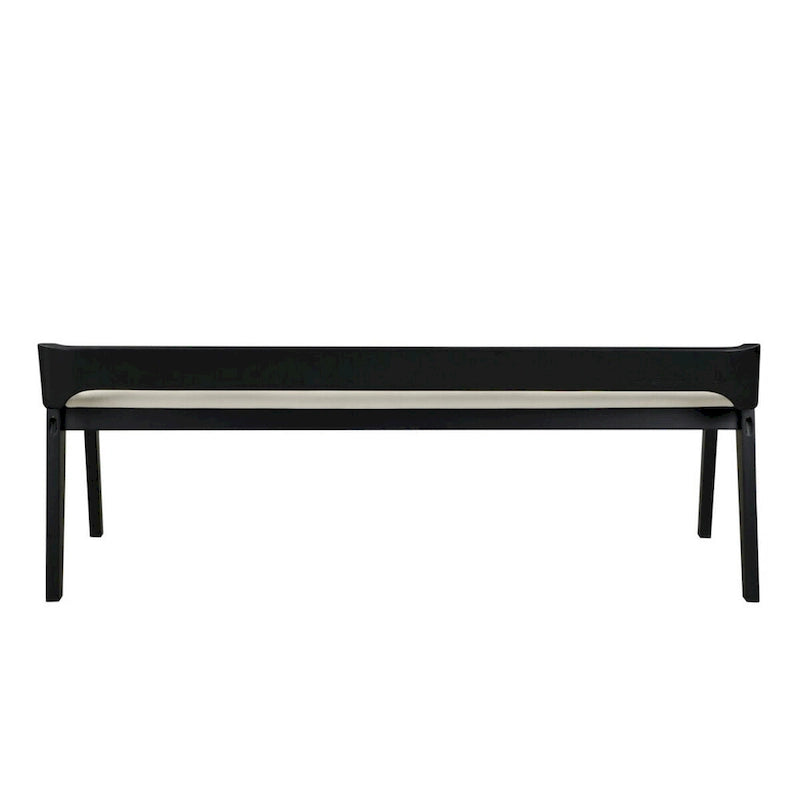 60 Inch Dining Bench, Black Rubberwood Frame, Low Back, Cushioned Seat