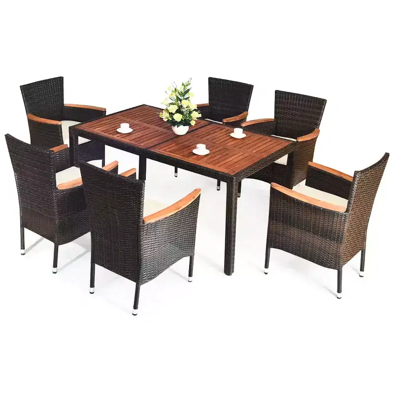 Costway 7PCS Patio Rattan Dining Set 6 Stackable Chairs Cushioned